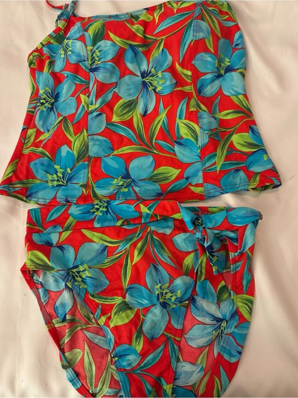 St. John's Bay Red Floral Tankini Swimsuit with Blue Flowers